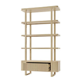 Modern Fluted Wood Bookshelf with Cabinet Storage