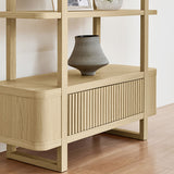 Modern Fluted Wood Bookshelf with Cabinet Storage