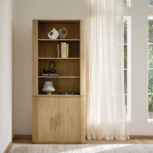 Silvia  Modern Fluted Wood Bookcase Cabinet