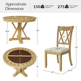6-Piece 42“ Solid Wood Dual-Purpose Game & Dining Table with Drink Holders