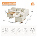 Terra Cloud 139" Boneless Sectional Sofa with Table - Deep-Seated Sectional for Modern Living Rooms