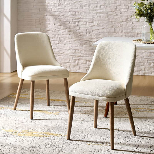 Zara Dining Chair with Curved Backrest, Natural Wood Legs & Comfortable Cushion,Set of 2