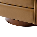Clara Genuine Leather Swivel Barrel Chair With Solid Wood Base