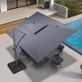 PURPLE LEAF Patio Table and Umbrella Set, 10×13 ft Grey Pole Cantilever Outdoor Umbrella with Base