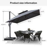 PURPLE LEAF Patio Table and Umbrella Set, 10×13 ft Grey Pole Cantilever Outdoor Umbrella with Base