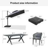 PURPLE LEAF Patio Table and Umbrella Set, 10×13 ft Grey Pole Cantilever Outdoor Umbrella with Base