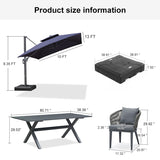 PURPLE LEAF Patio Table and Umbrella Set, 10×13 ft Grey Pole Cantilever Outdoor Umbrella with Base