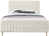 Zara Luxurious Velvet Bed with Channel Tufting and Elegant Gold Legs for a Contemporary Bedroom Retreat