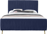 Zara Luxurious Velvet Bed with Channel Tufting and Elegant Gold Legs for a Contemporary Bedroom Retreat