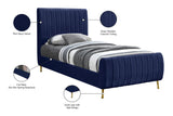 Zara Luxurious Velvet Bed with Channel Tufting and Elegant Gold Legs for a Contemporary Bedroom Retreat