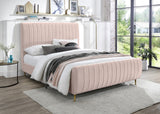 Zara Luxurious Velvet Bed with Channel Tufting and Elegant Gold Legs for a Contemporary Bedroom Retreat