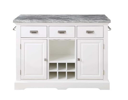 Zermatt 2-Piece Grey Marble Kitchen Island (Island, 2 Counter Stools)