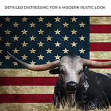 Longhorn Cattle American Flag Canvas Wall Art
