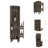 Tuhome Cincinatti Corner Bar Cabinet with Superior Top Shelf, Cup Rack, One Drawer, Two External Shelves and Four-Leg Freestanding Design for Home Bar Storage, Cocktail Organization and Space-Saving Display