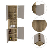 TUHOME Obregon Corner Bar Cabinet with Ten Built-In Wine Rack, Single Door Storage, Cup Rack and Vertical Shelving for Home Bar Organization and Modern Room Enhancement in Compact Corner Spaces