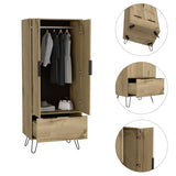 Tuhome Augusta Armoire Closet with Double Door Cabinet, Spacious Hanging Rod Storage, Large Lower Drawer and Interior Shelf, Modern Bedroom Wardrobe Organizer for Clothes, Accessories and Daily Essentials