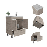 Tuhome Velloc Single Bathroom Vanity with Double Door Cabinet, Spacious Lower Drawer, Ergonomic Compact Design, Superior Top Surface and Moisture-Resistant Construction, Modern White Vanity for Organized Bathrooms