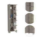 Tuhome Urano Mirror Linen Cabinet with Four Internal Shelves, Five External Display Shelves, Spacious Single-Door Compartment and Modern Tall Storage Design for Bathroom, Kitchen, Bedroom or Multifunctional Home Organization