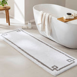 High Pile Bordered Bathroom Rug, White