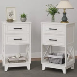 Tall Nightstand Set of 2, Black Side Table with 2 Drawers