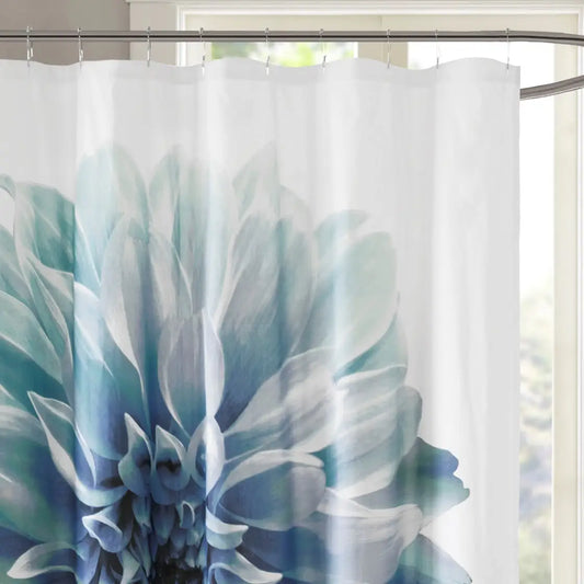 Wholesale Large Floral Cotton Percale Shower Curtain, Aqua Blue