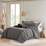7 Piece Micro Corduroy Comforter Set, Grey