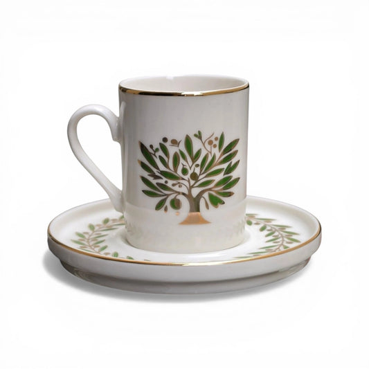 Olive Tree Gold Rim Espresso Cup & Saucer Set