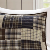3 Piece Reversible Patchwork Printed Quilt Set, Black/Brown