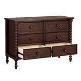 Wholesale 46"W 6-Drawer Small Spindle Wood Dresser, Morocco Brown *