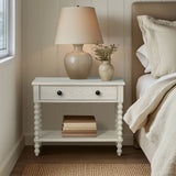 26"H Large Turned Wood Spindle Nightstand, Antique Cream