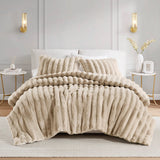 3 Piece Ultra Soft Faux Fur Ribbed Comforter Set, Taupe