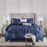 Silky Tufted 7-Piece Comforter Set, Navy Blue
