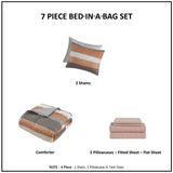 Stripe Modern Comforter Set with Bed Sheets, Coral/Grey