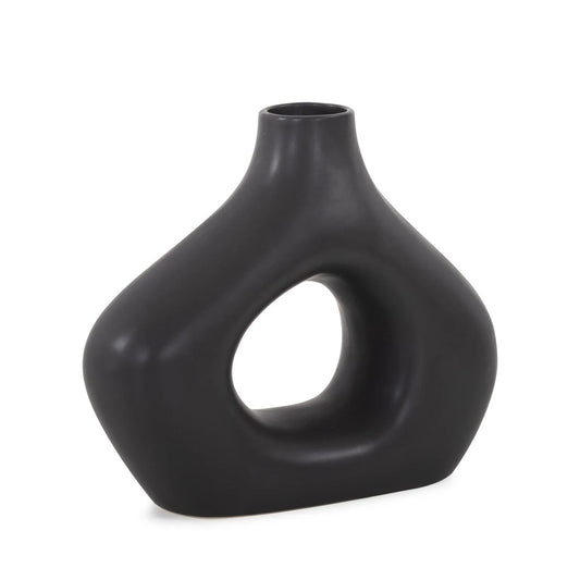 Beltram Black Modern Styled Ceramic Open Vase