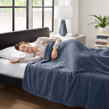 Buttery Soft Feel Faux Feathersoft Heated Blanket, Navy