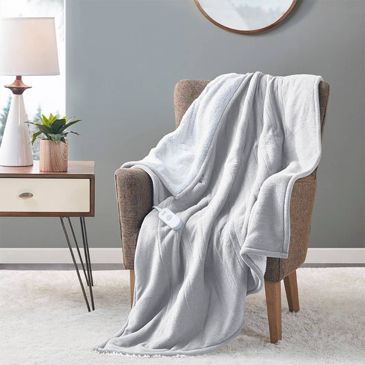Heated 50x60" Fleece Sherpa Electric Throw Blanket, L Grey