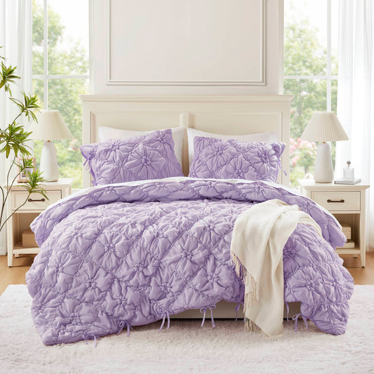 Bowtie Lightweight Puffy Floral Comforter Set, Purple