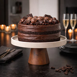 Gibson Elite 10.7-Inch Stoneware Cake Stand with Acacia Wood Base – Taupe Round Dessert Display Stand for Cakes, Cupcakes & Party Entertaining