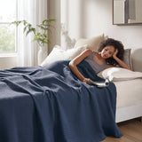 Waffle Weave Cotton Bedding Blanket, Indigo Blue