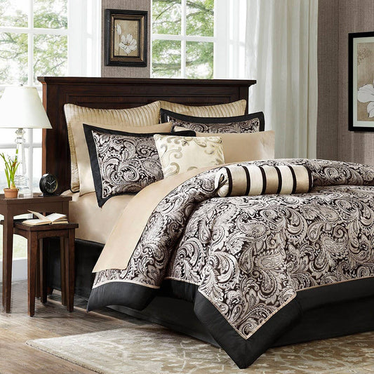 Paisley 12-Piece Complete Comforter Set and Sheet Set, Black