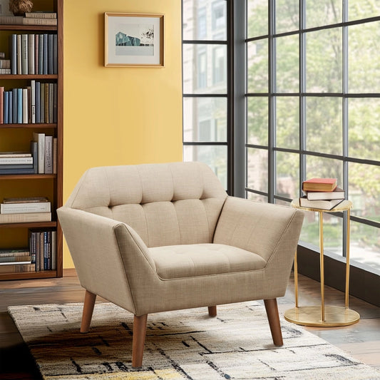 Modern Mid-Century Accent Arm Chair, Beige