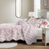 Vintage Inspired Floral Microfiber Quilt Set, Pink