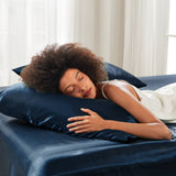 Wrinkle-Free Solid Satin Luxury Sheet Set, Midnight Blue
