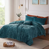 Crushed Velvet 4-Piece Comforter or Duvet Cover Set, Teal