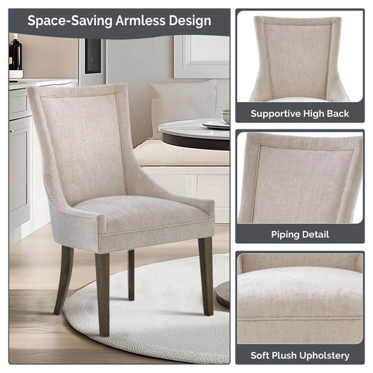 [Set of 2] All-Over Welting Dining Chair, Cream *