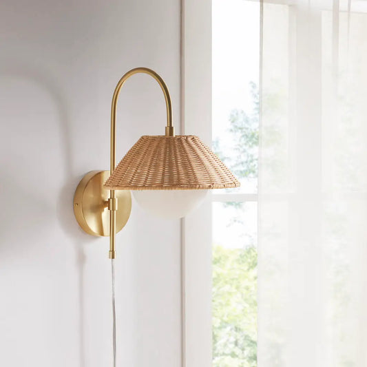 Wholesale Rattan Weave Gold Plug-in Wall Scone Light
