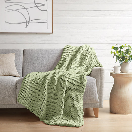 Handmade Chunky Double Knit Throw, Sage Green