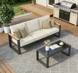 75" Outdoor Aluminum Sofa and Table with Cushion