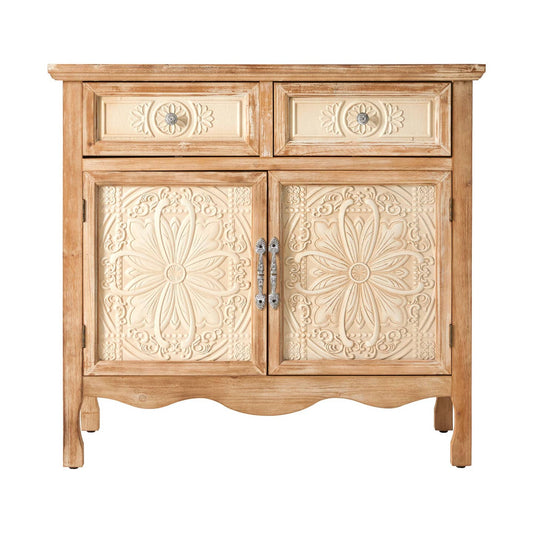 Farmhouse Storage Cabinet with Carved Flowers