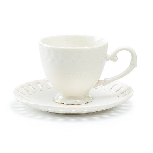 White Heirloom 7oz Porcelain Tea Cup & Saucer